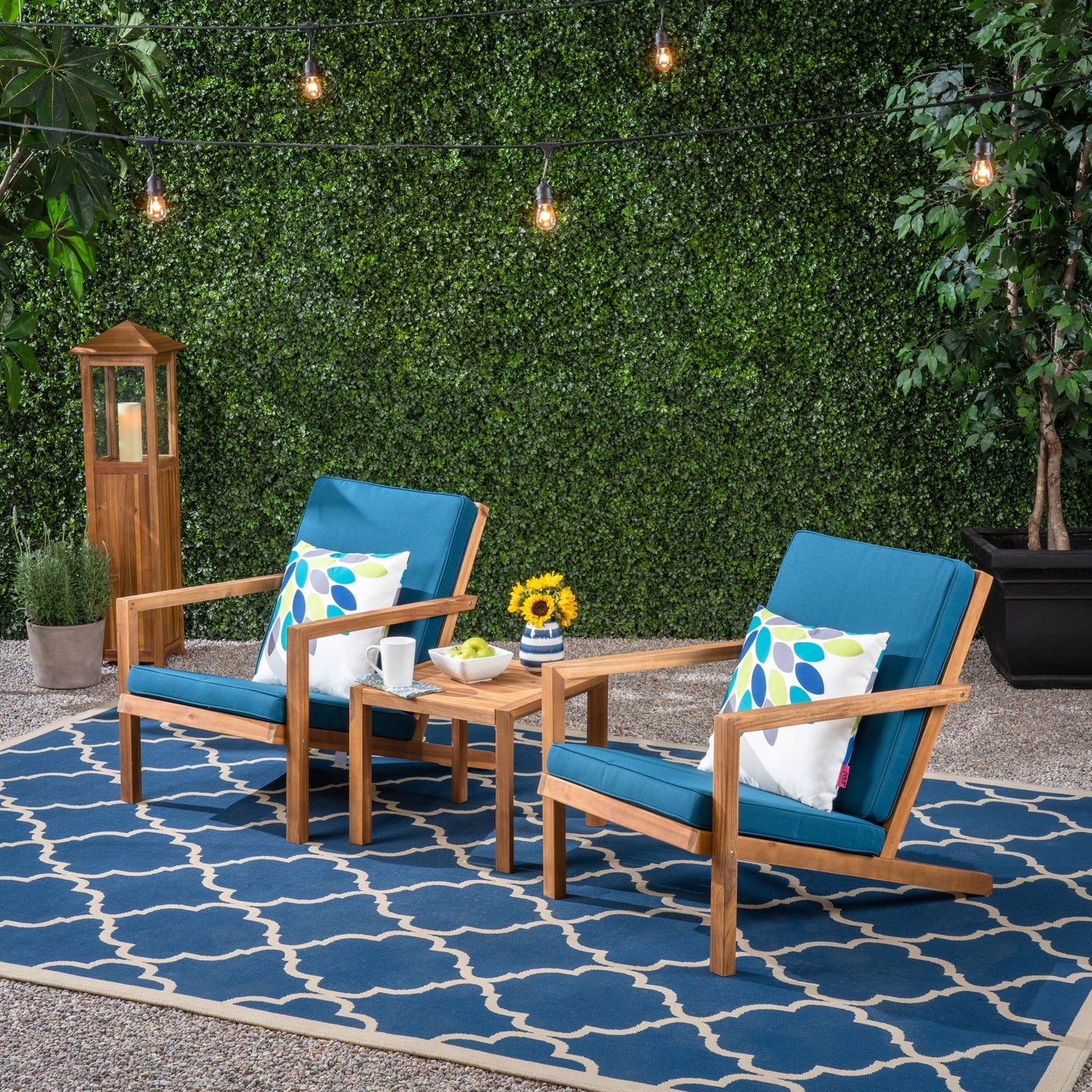 Celestaria 3-Piece Outdoor Chat Set with Adirondack Chairs, Cushions and Side Table