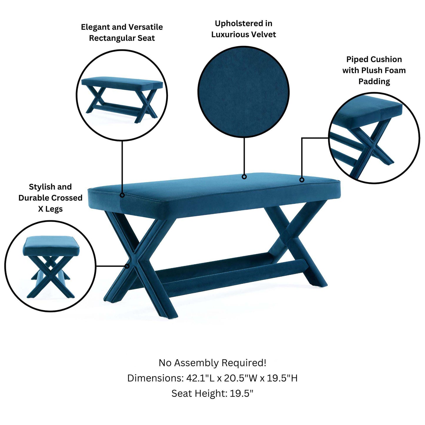 Abigail - Accent Bench With Piped Cushion