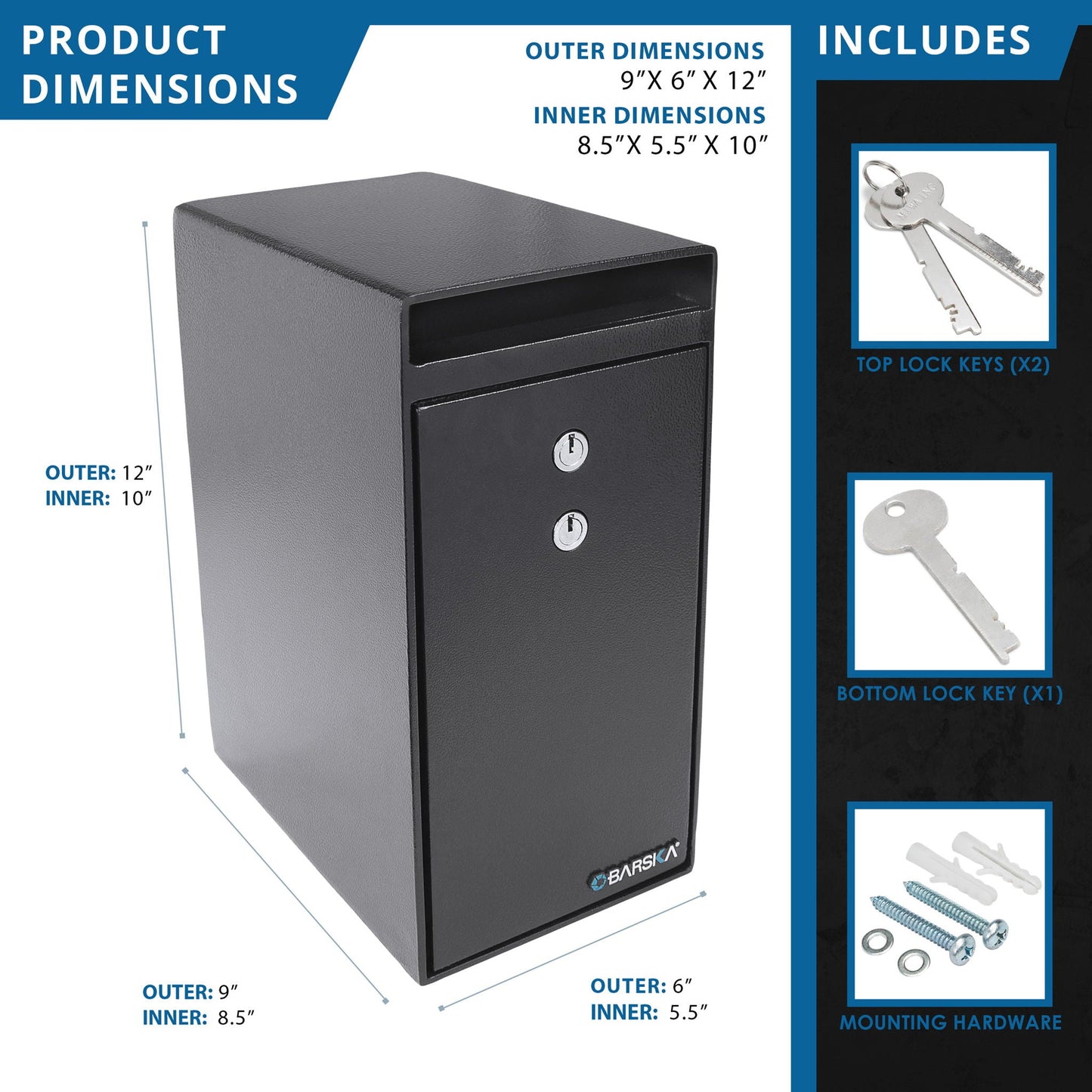 0.27 Cu Ft Dual Key Depository Safe - Black