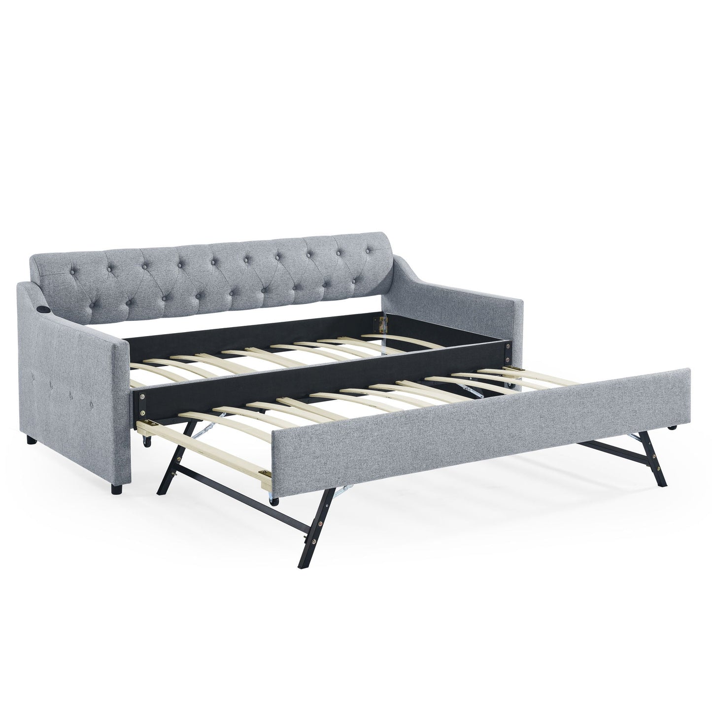 Size Upholstered Daybed With Trundle And USB Charging Armrest