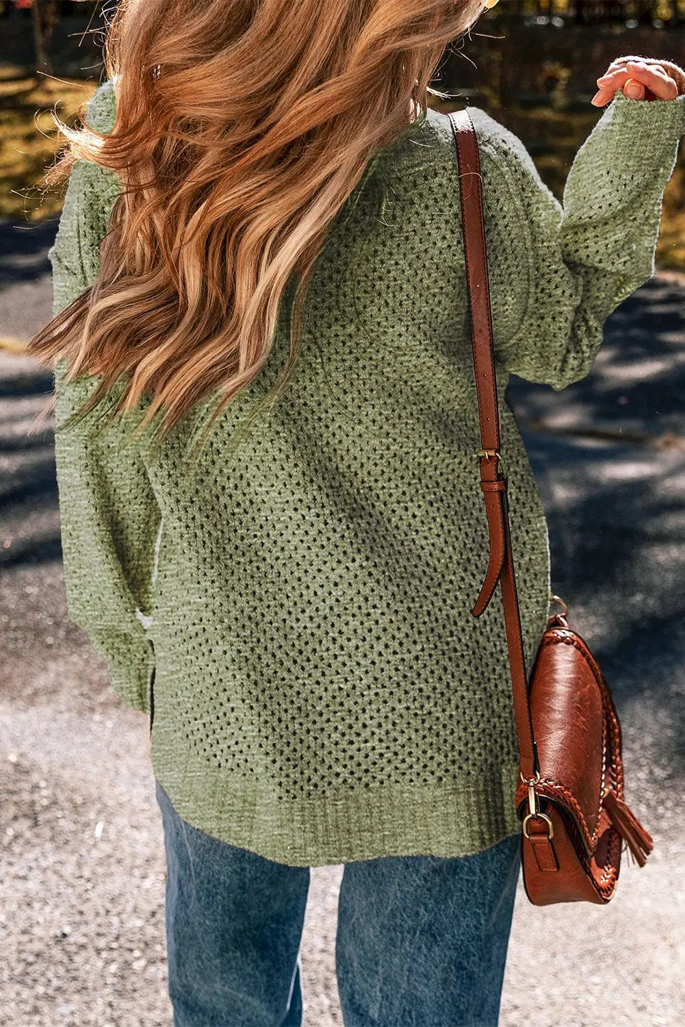 Women's Sweater - Eyelet Knit - Loose Fit, Chic Winter