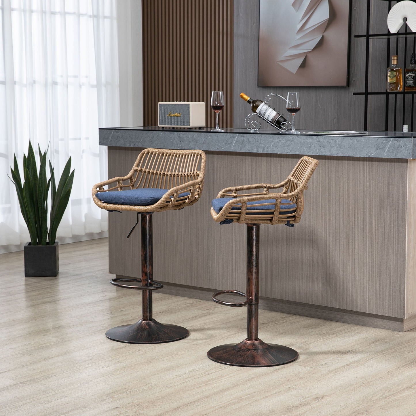 Modern Swivel Bar Stools Adjustable Counter Chairs With Footrest (Set of 2)