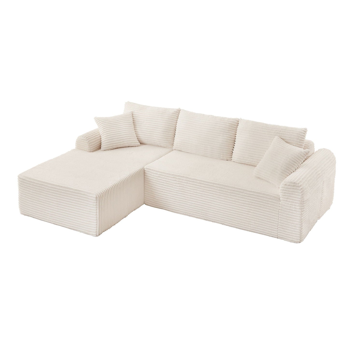 Modular Sectional With Arched Armrests, Includes 3 Back Cushions & 2 Throw Pillows