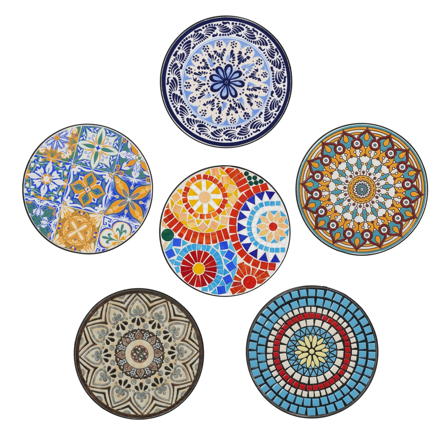 Round Ceramic Outdoor Side Table, Colorful + Black