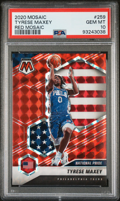 Graded 2020 Panini Mosaic Tyrese Maxey #259 Red Mosaic Rookie RC Basketball Card PSA 10 Gem Mint