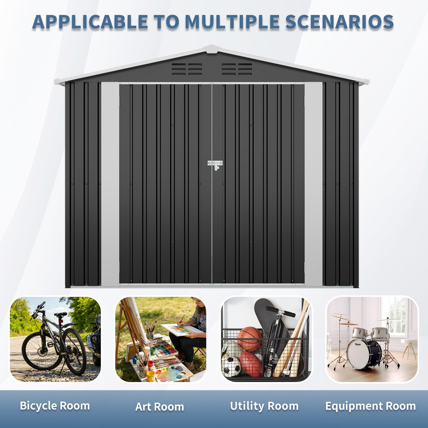 8ft x 4ft Outdoor Metal Storage Shed with Lockable Latch