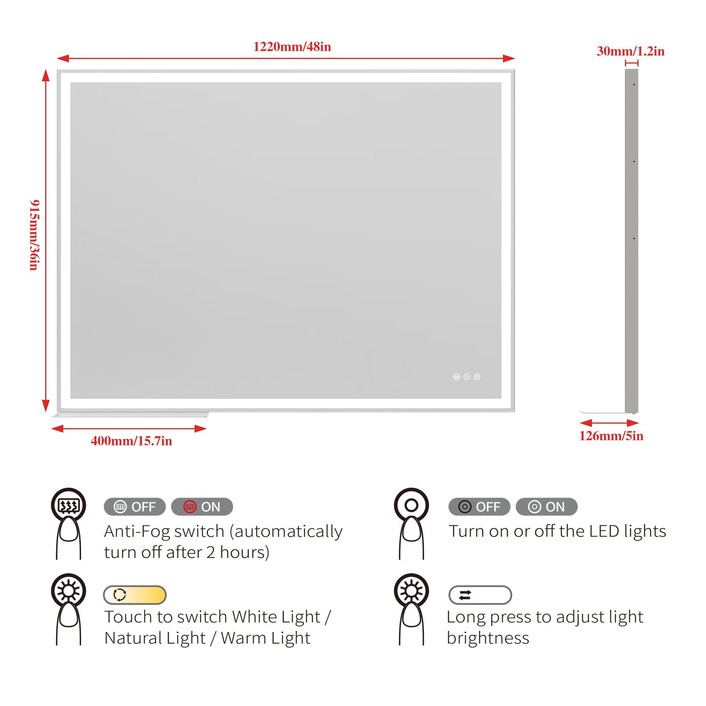 LED Bathroom Vanity Mirror Wall Mounted Adjustable / Warm / Natural Lights Anti-Fog Touch Switch With Memory Modern Smart Large Bathroom Mirrors