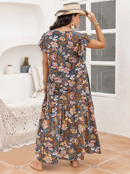 Ruffled Printed Cap Sleeve Dress