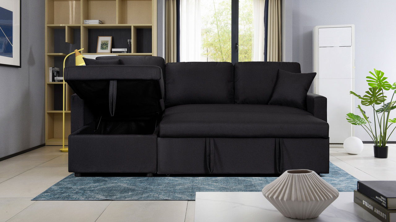 Paisley - Fabric Reversible Sleeper Sectional Sofa With Storage Chaise
