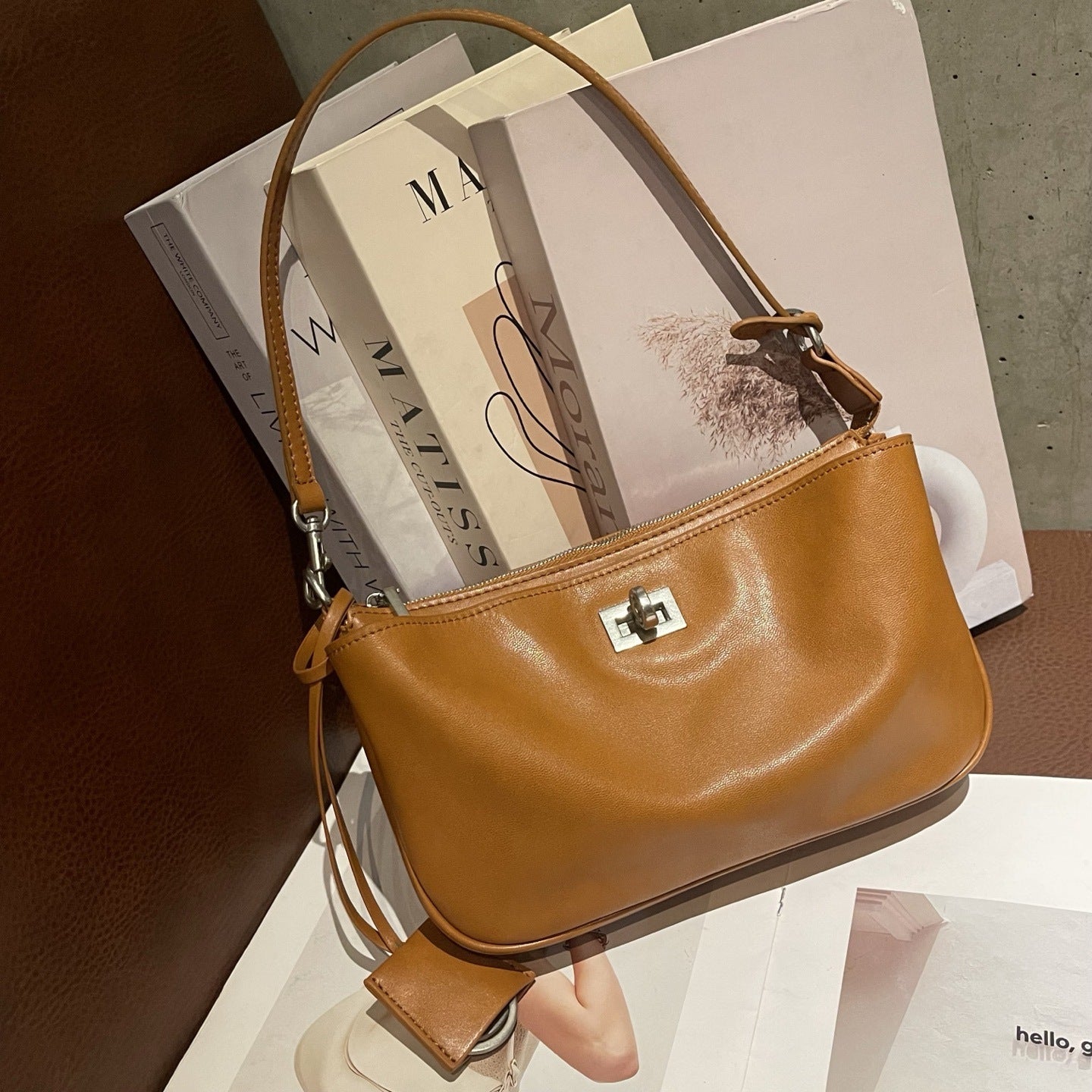 Top-grain Vegetable-tanned Cowhide Cross-border New Kelly Bag, Genuine Leather Underarm Bag, Classy Single-shoulder High-quality Mahjong Bag