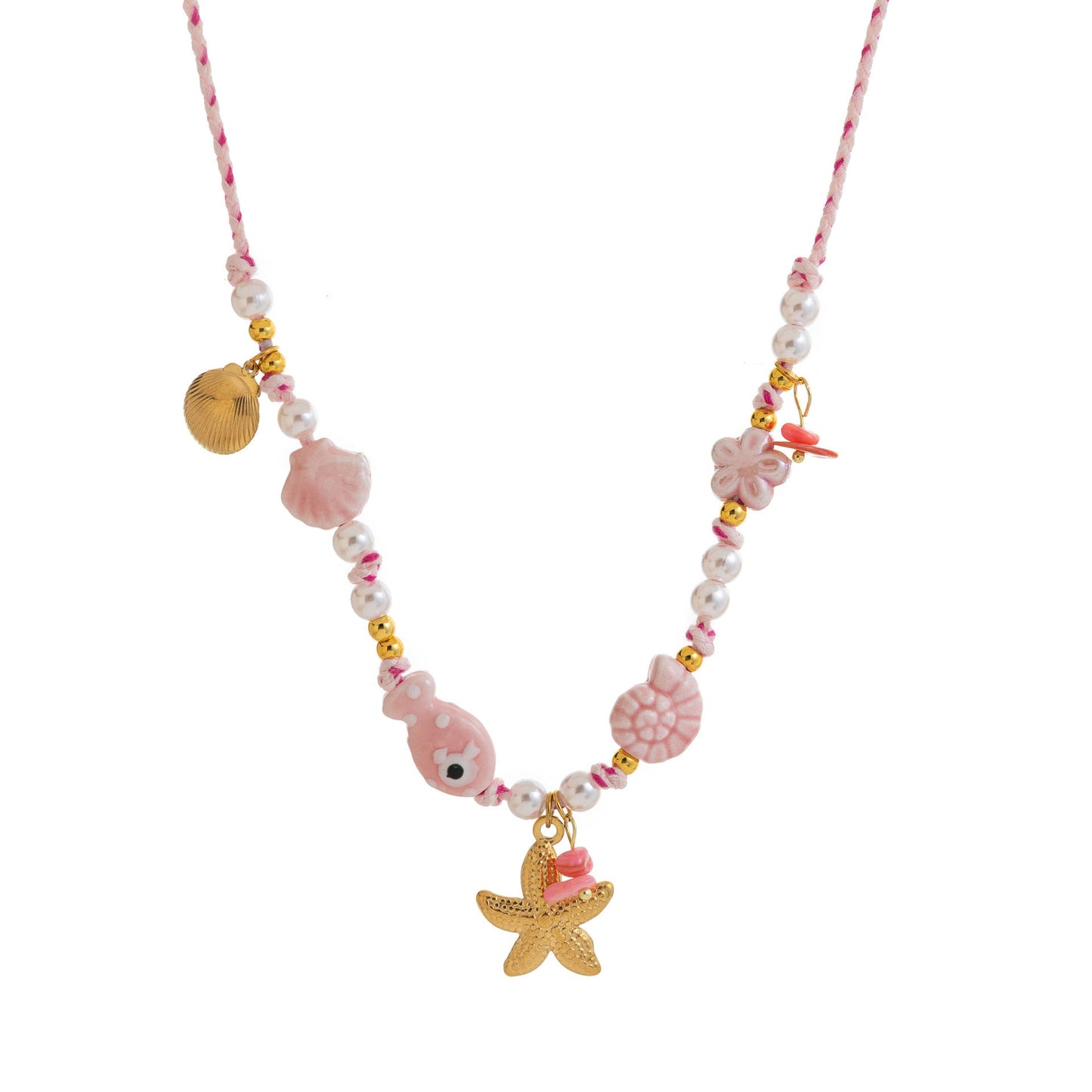 Colored Fabric Fan-shaped Seashell Electroplated 18k Gold Necklace And Bracelet