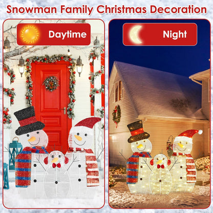 3Pcs 2D Christmas Snowman Yard Decoration Snowman Family Outdoor Decoration With 60Pcs LED Warm Yellow Lights IP44 Waterproof For Christmas Indoor Out