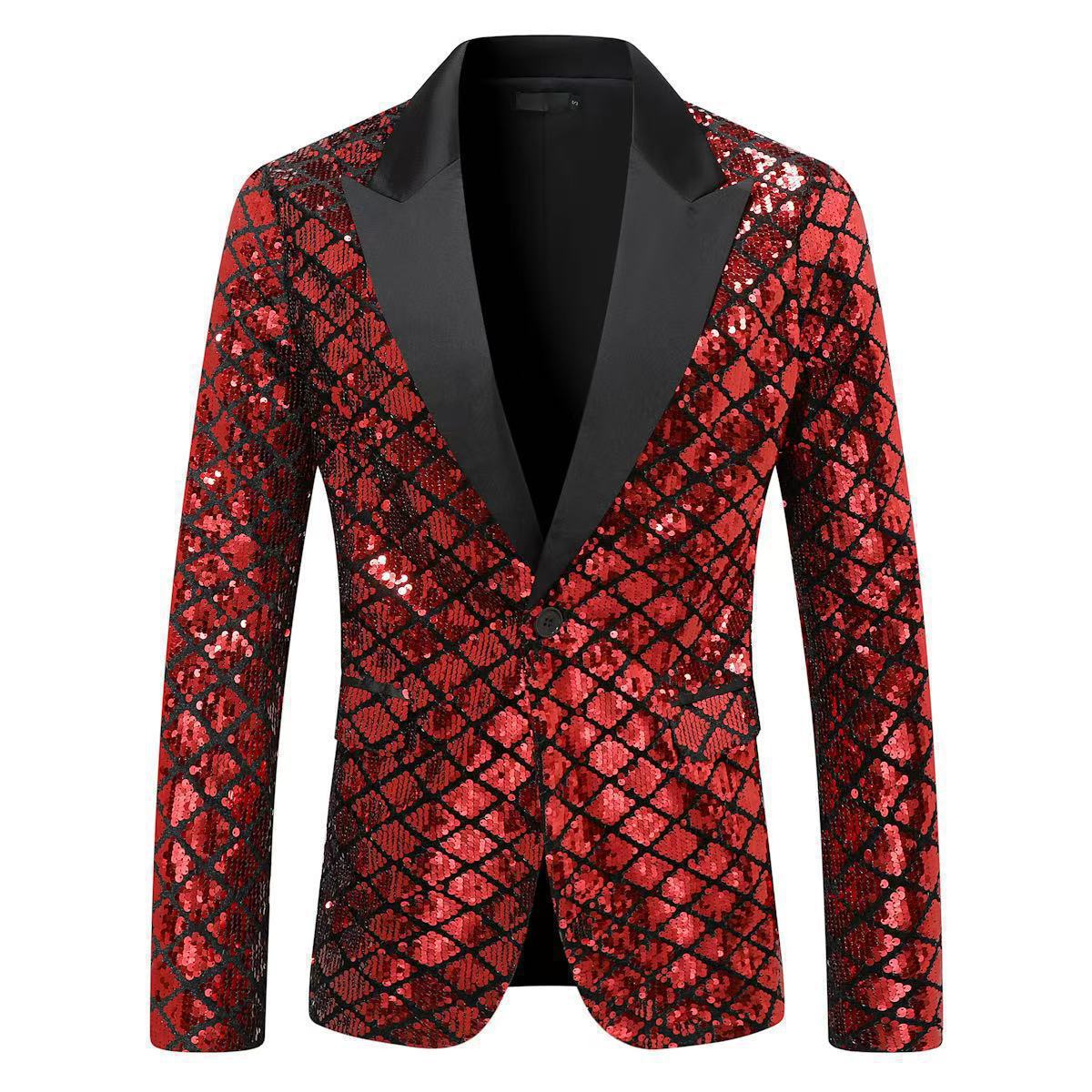 Stage Banquet Host Party Diamond-Shaped Sequin Suit Tuxedo Coat