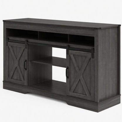 Farmhouse TV Stand With Sliding Barn Doors & Adjustable Storage