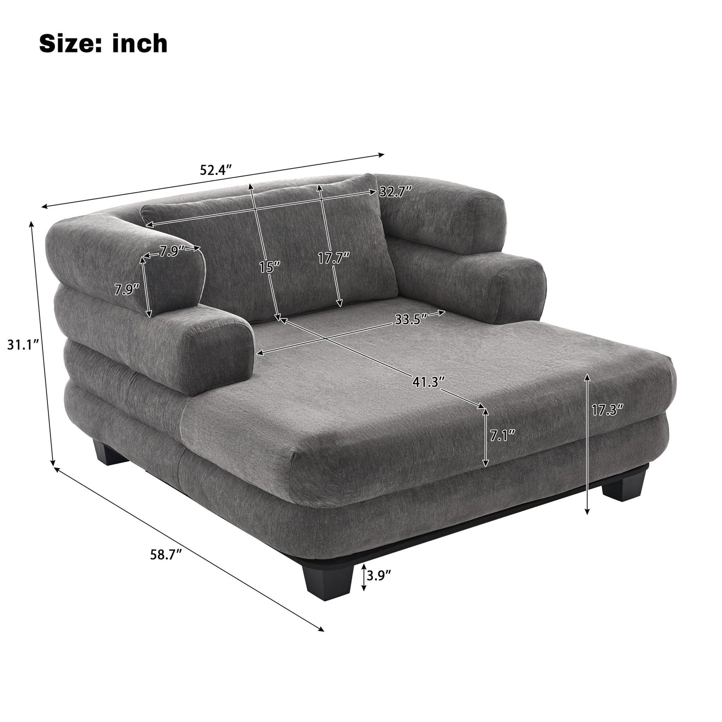 Oversized Chaise Lounge Sofa Bed with Deep Seat and Layered Armrests