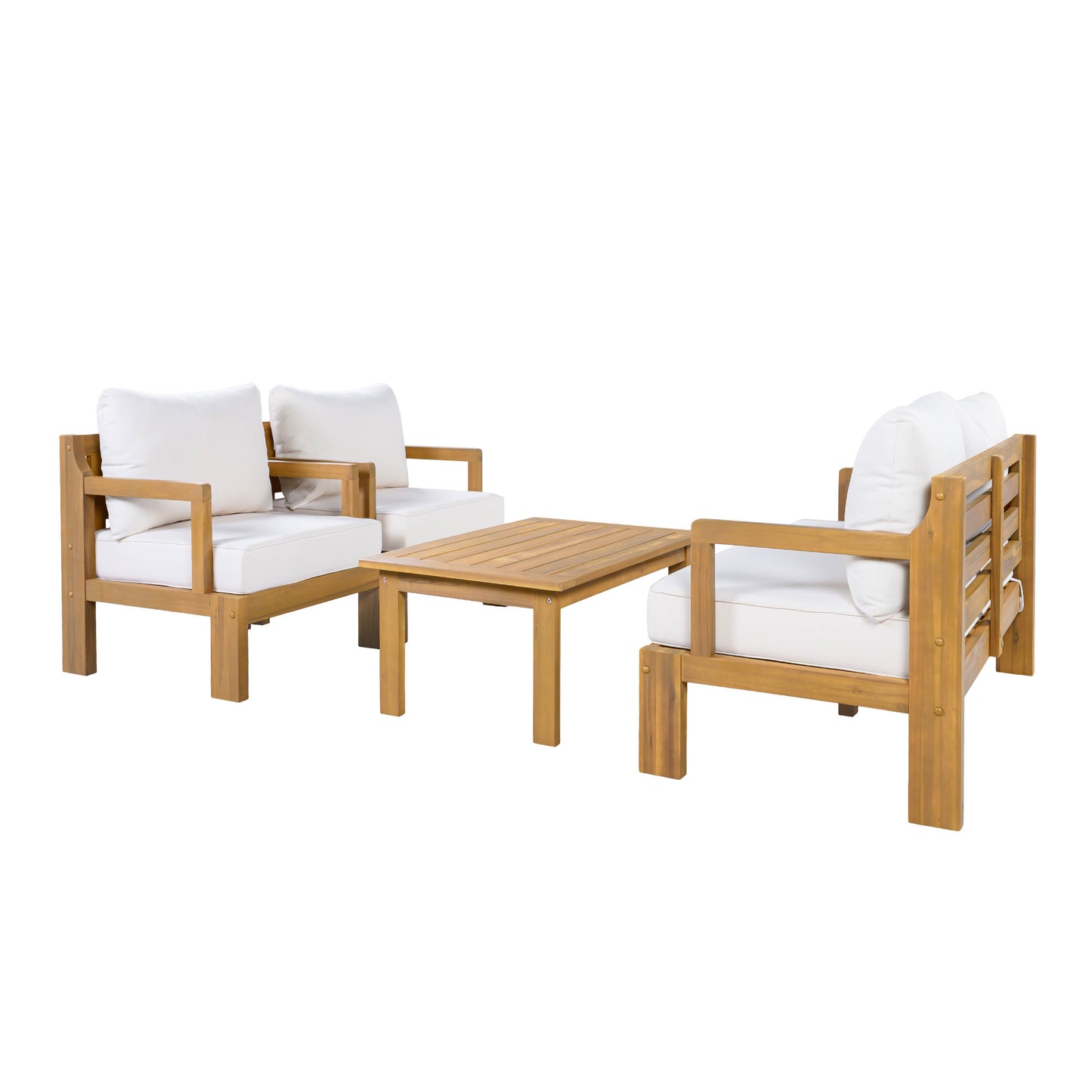 Outdoor 4-Seater Acacia Wood Patio Chat Set, Beige + Natural