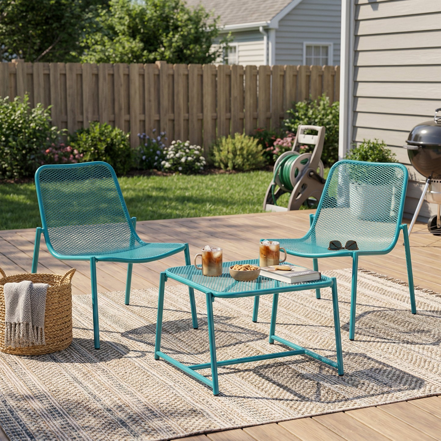 Kincaid Outdoor 3-Piece Conversation Set with Iron Frame - Teal