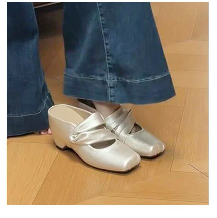 2026 Summer New Korean Style Women Retro Closed Toe Slide Sandals, 9cm High Platform Elevated Slippers, Elegant Outdoor Casual Shoes