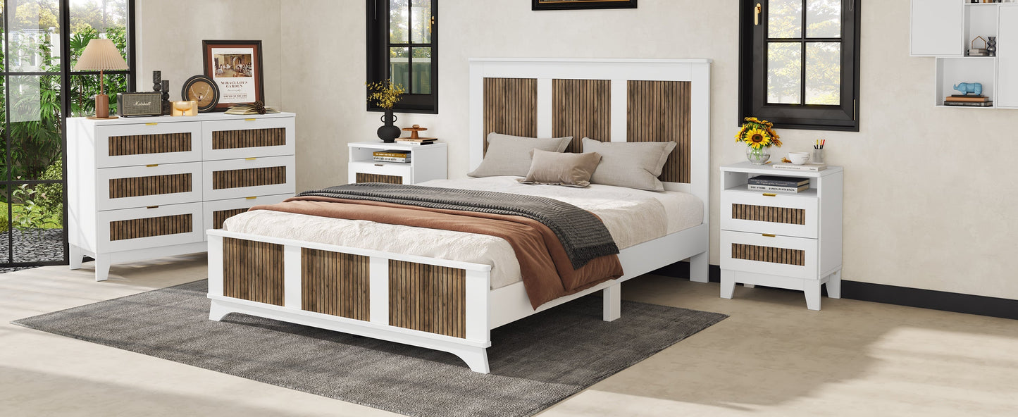4-Pieces Bedroom Sets, Queen Size Farmhouse Platform Bed with Storage
