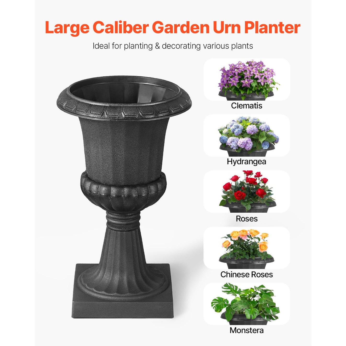 Plastic Urn Planters, 15.8 x 26.4 Inch, 2 Pack