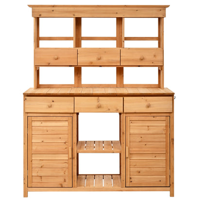 TOPMAX 65.7'' Tall Garden Potting Bench Table with Hutch