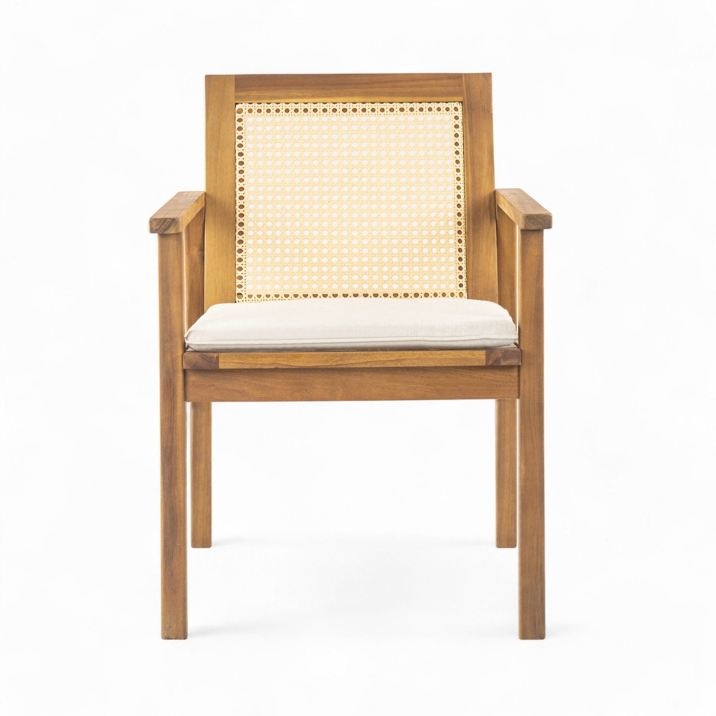 Preston Outdoor Dining Chair With Cushion Set of 2 - Teak / Beige