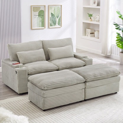 Convertible Loveseat Sofa With Storage, USB Ports, Cup Holders