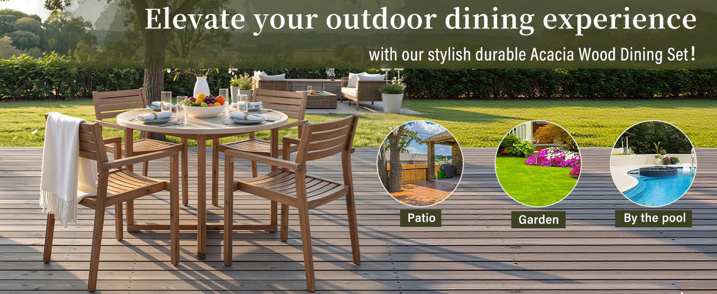 U_STYLE 5-Piece Outdoor Dining Set with Acacia Wood Chairs