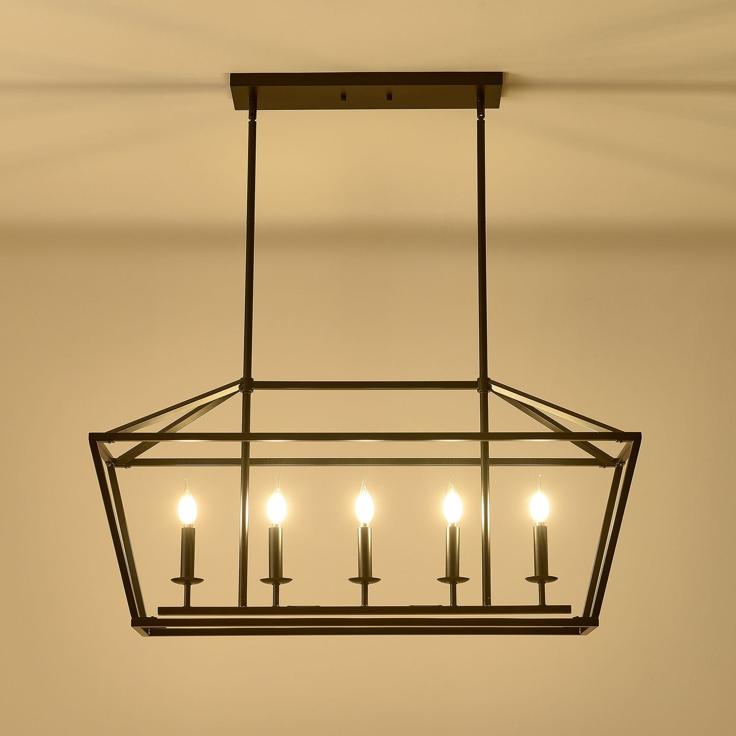 5 Light Farmhouse Kitchen Island Lighting, 5 Light Industrial Linear Chandelier For Dining Room Metal Hanging Pendant Light Fixture For Bedroom Living Room Hallway Conference Room - Matte Black