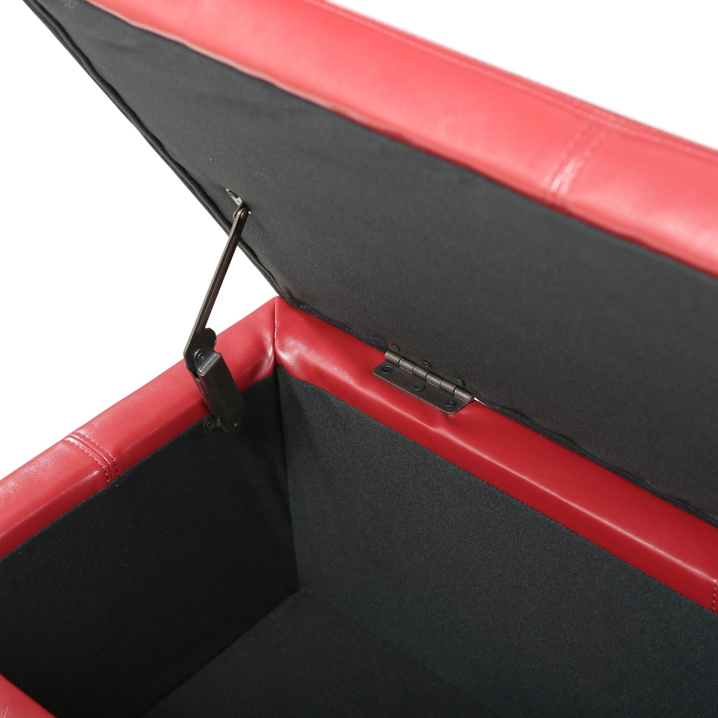 Upholstered PU Leather Storage Ottoman, Solid Wooden Legs
