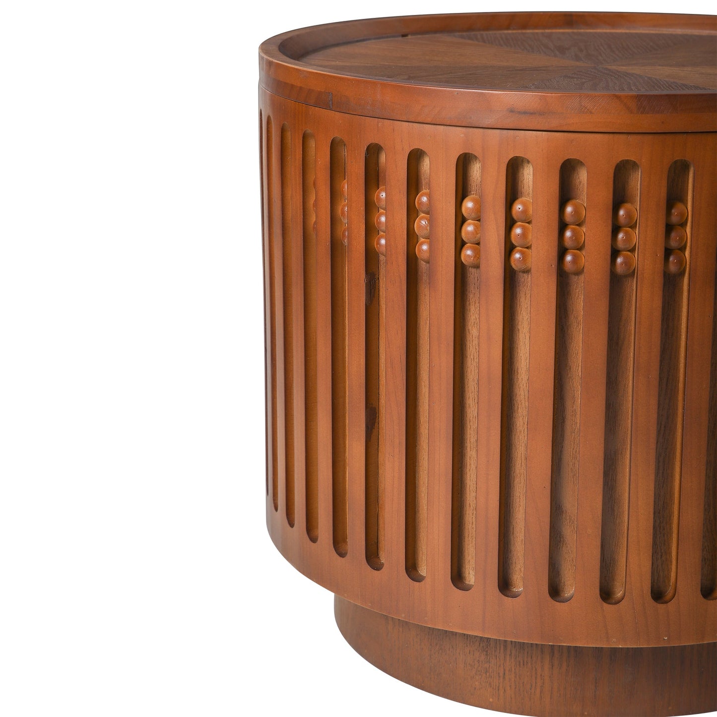 18.9" Round Wooden Side Table with Cylinder Lattice Design