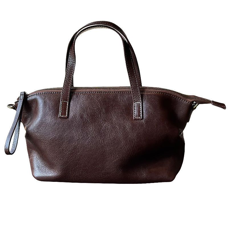 Cowhide Tree-bark Textured Wrinkled Single-shoulder Crossbody Bag
