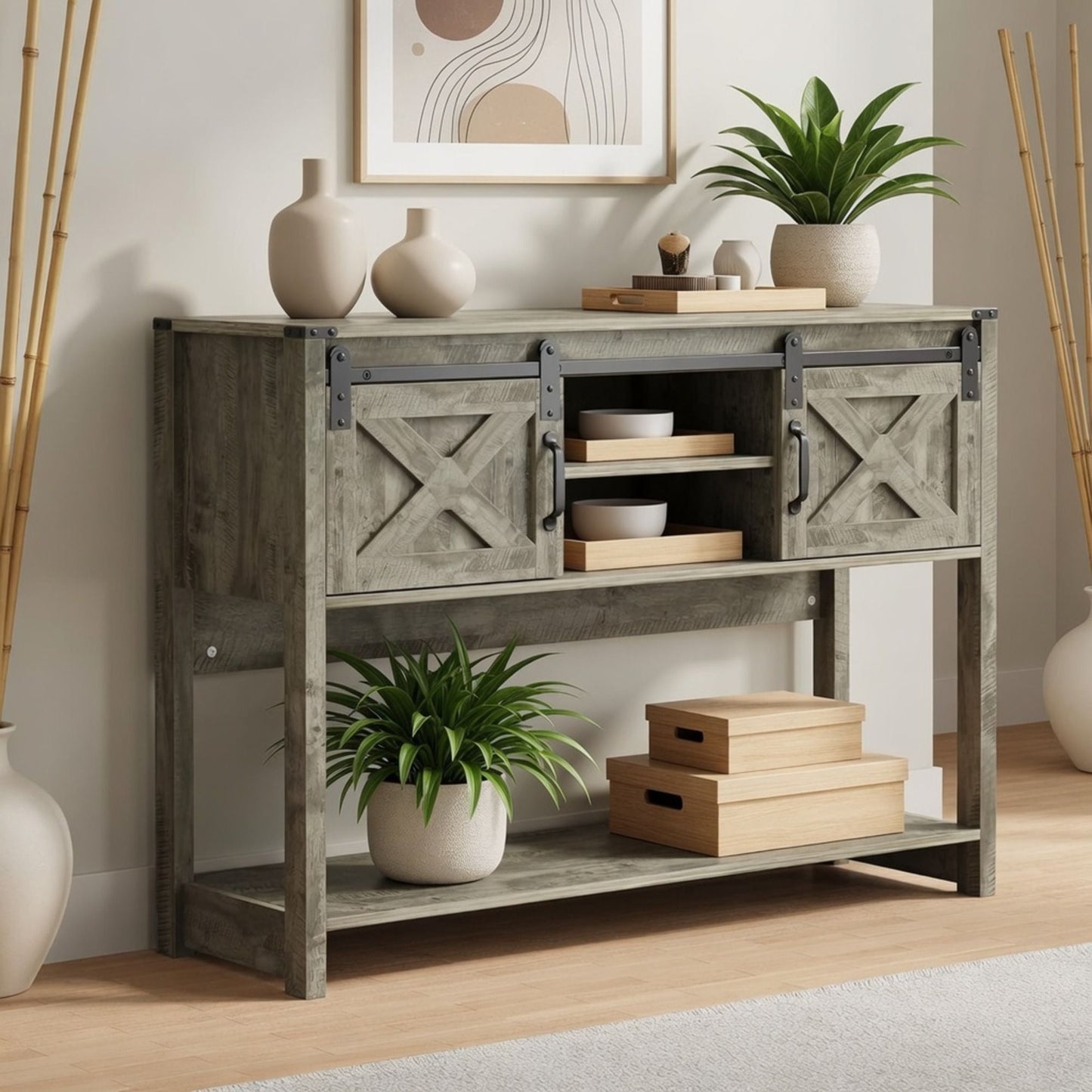 Farmhouse Entryway Table With Sliding Barn Door