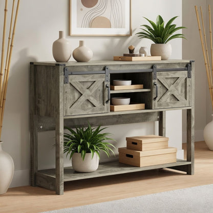 Farmhouse Entryway Table With Sliding Barn Door