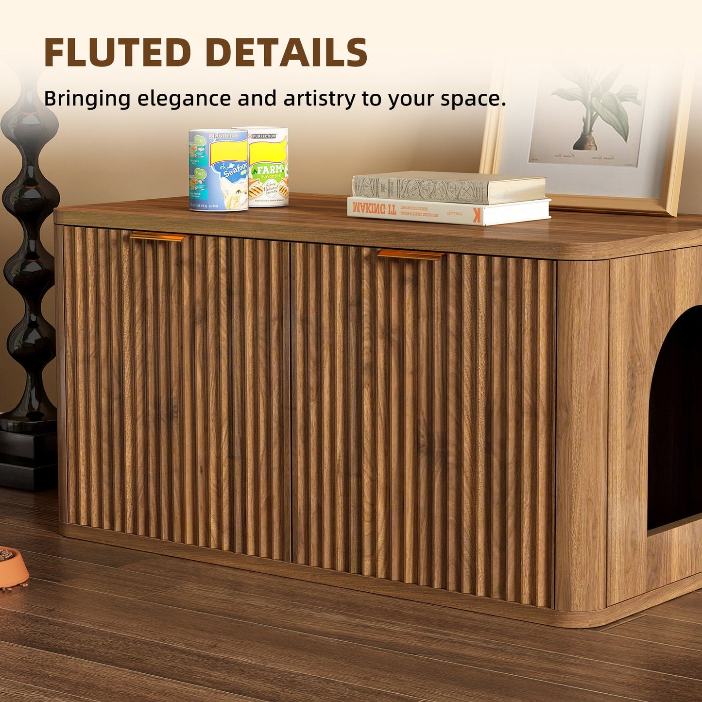 31.5" Walnut Finish Hidden Litter Box Furniture