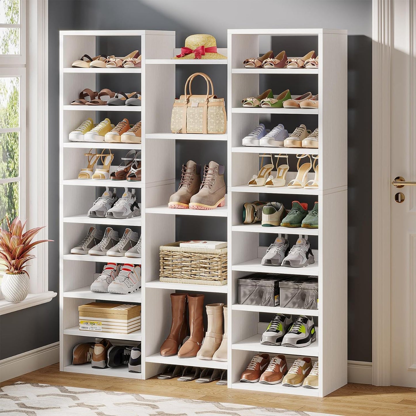 14 Tier Shoe Storage Cabinet With 23 Open Cubbies, 46 Pairs Capacity Entryway Organizer - White