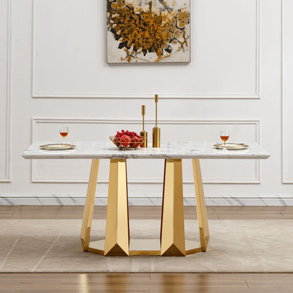 70'' Faux Marble Dining Table for 6 People