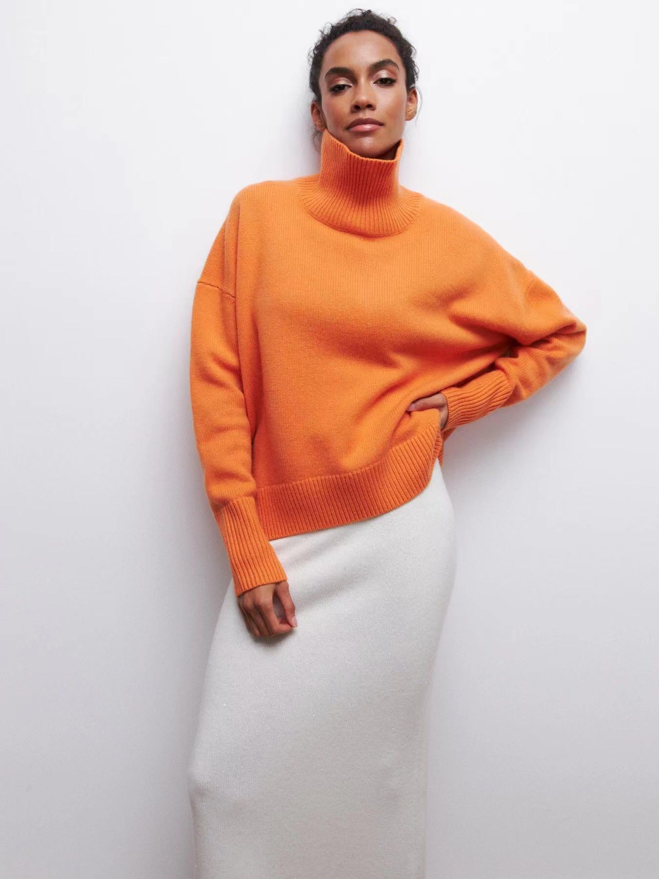 Vibrant Pink Oversized Turtleneck Knit Sweater | Women's Fuchsia High-Neck Party Pullover