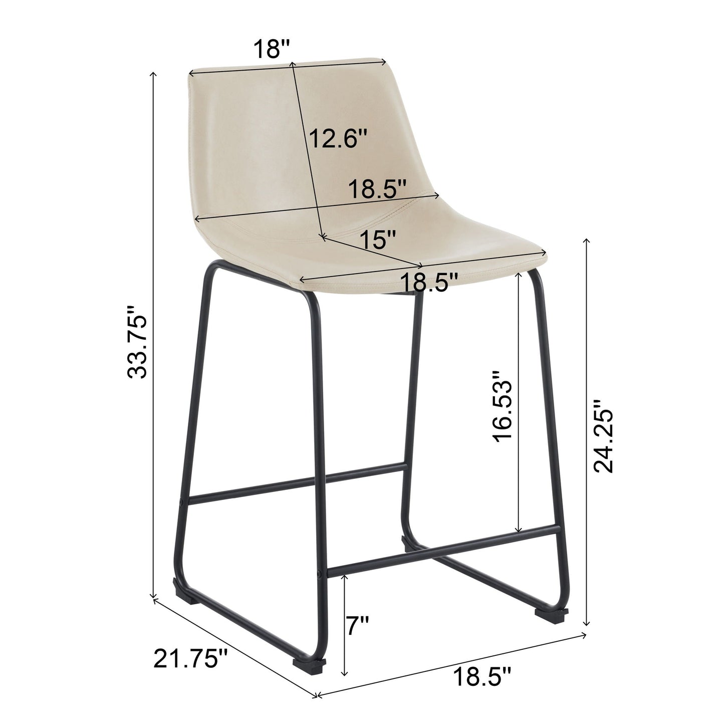 Vintage Style Armless Industrial Counter Stool Set of 2