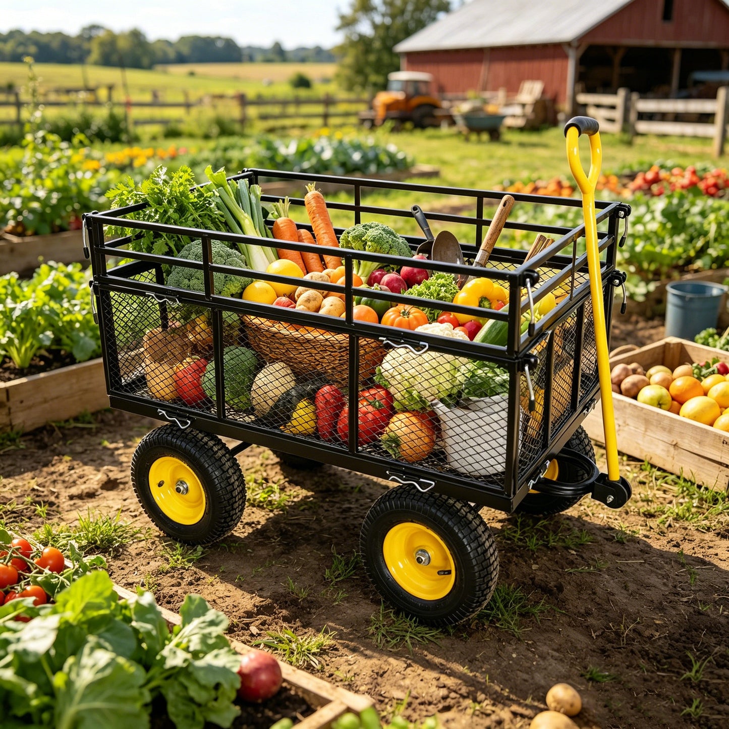 Wagon Cart Garden Cart Trucks Make It Easier To Transport Firewood Yellow+Black