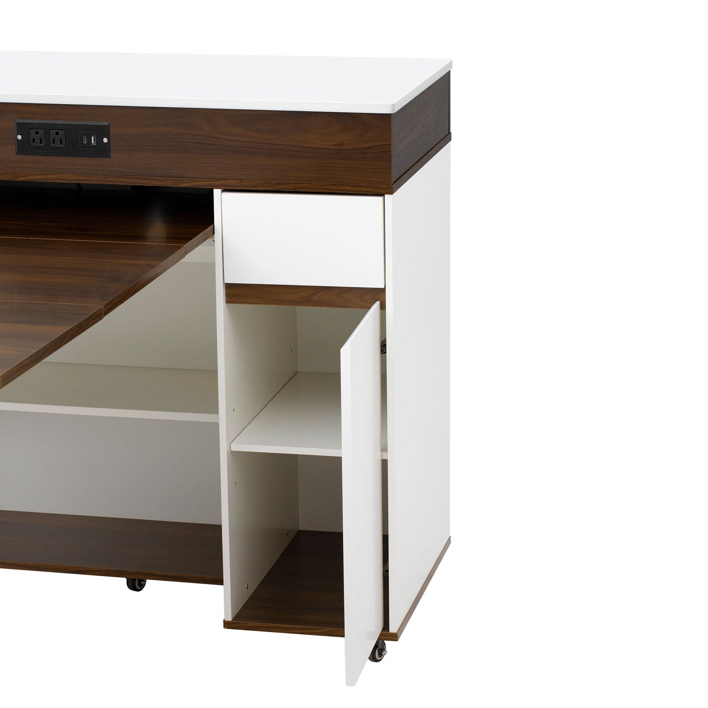 Extendable Dining Table With Folding Top, Rolling Kitchen Island With Drawers And Power Outlet