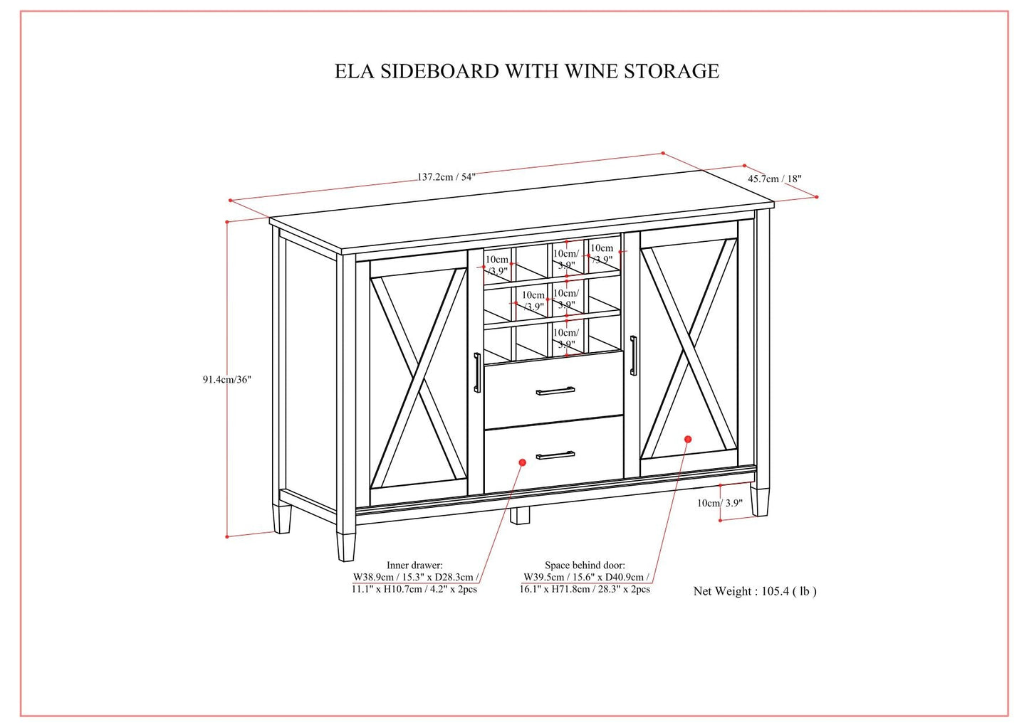 Ela - Sideboard With Wine Storage - Smoky Brown