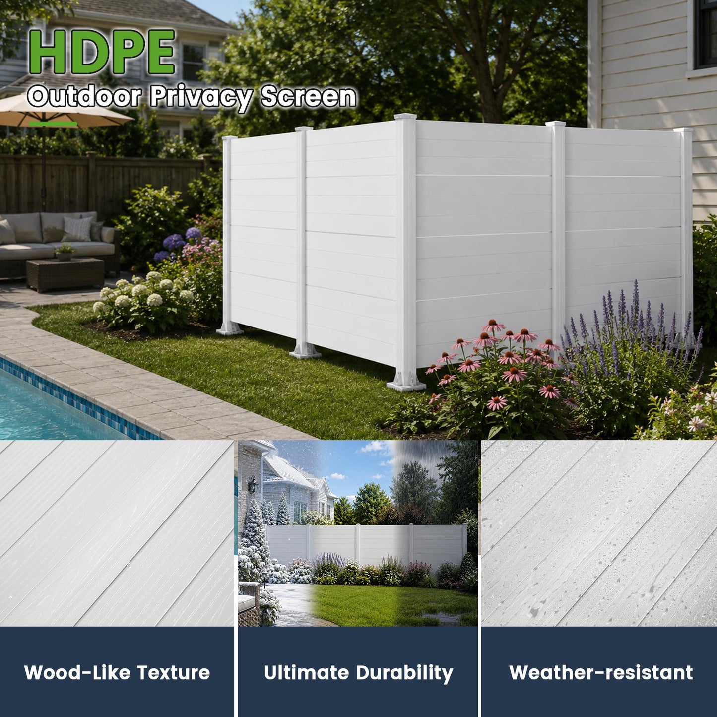 50" W x 49" H Outdoor Privacy Screen, Air Conditioner Fence, All-Weather Vinyl Privacy Fence Screens with Aluminum