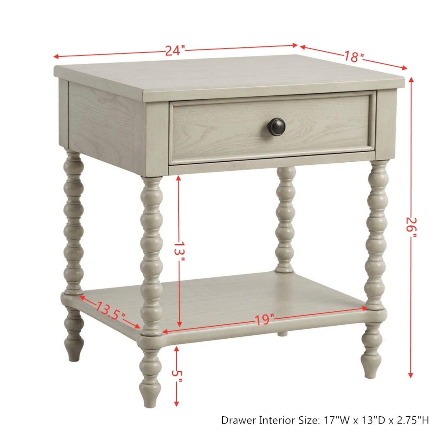 Traditional Durable Nightstand Table With Drawer And Shelf
