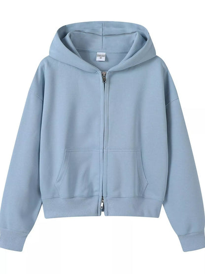 Full Size Casual Zip-Up Long Sleeve Hoodie Plus Size