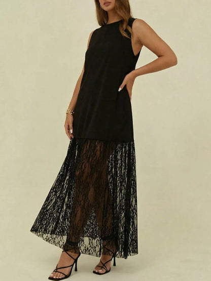 Sleeveless Lace Trim Maxi Dress