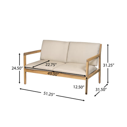 Outdoor Acacia Wood Loveseat with Coffee Table, Light Teak Frame
