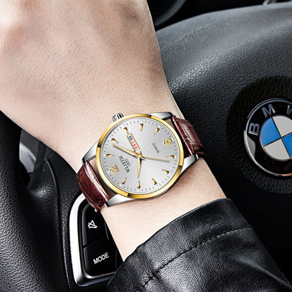Luminous Waterproof Leather-Strap Quartz Watch For Men