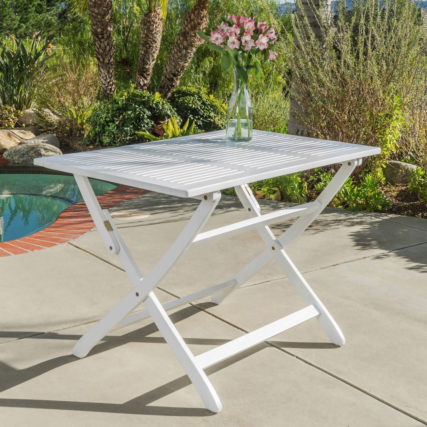 Blissique Outdoor Foldable Wood Dining Table With Slat Design