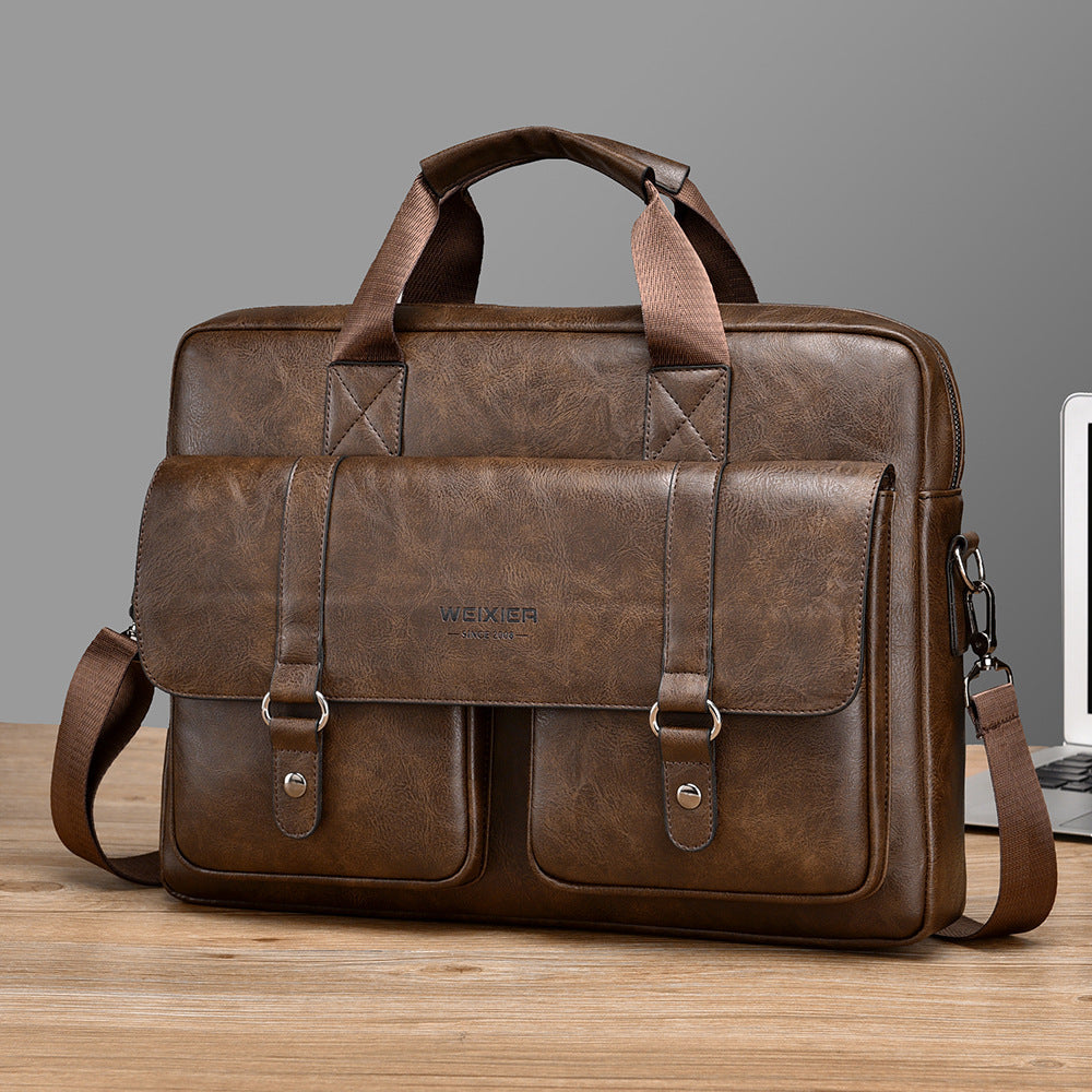 Mens Business Large-Capacity ShoulderCrossbody Simple Briefcase